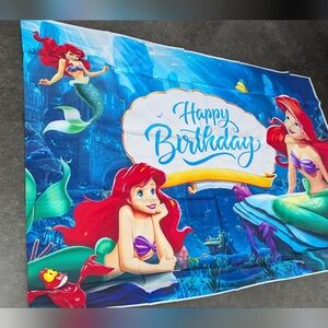 Mermaid Birthday Party Backdrop - Blue and Red